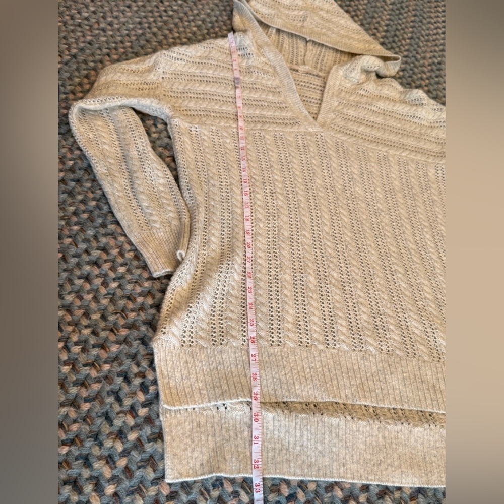 Soft Surroundings Beige V-Neck Hoodie Sweater - Picture 5 of 6